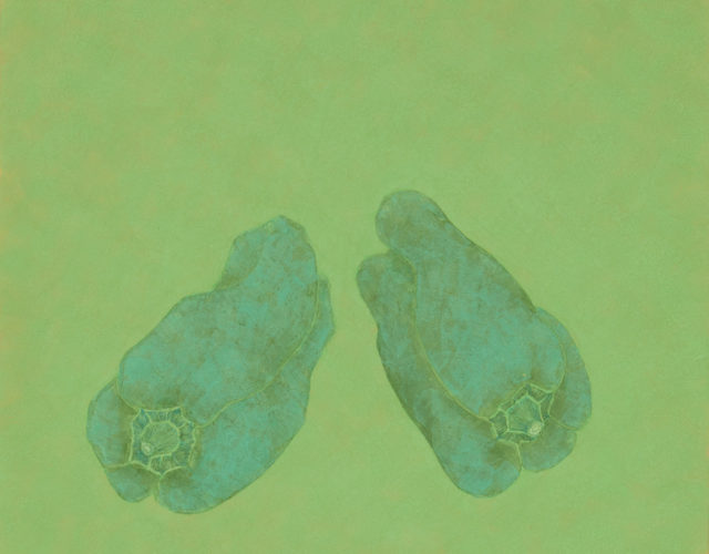 CHUNG Shun-Wen, Daily Collection- Green Peppers, Nihonga, 22×22.7cm, 2015