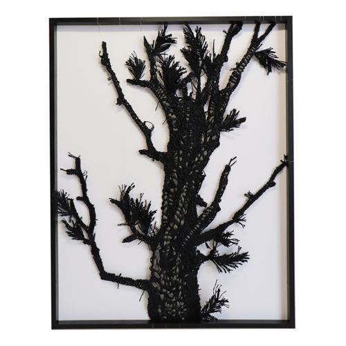 紙線素描 - 松影No.3，2020，防水紙線、木框，40x31 cm