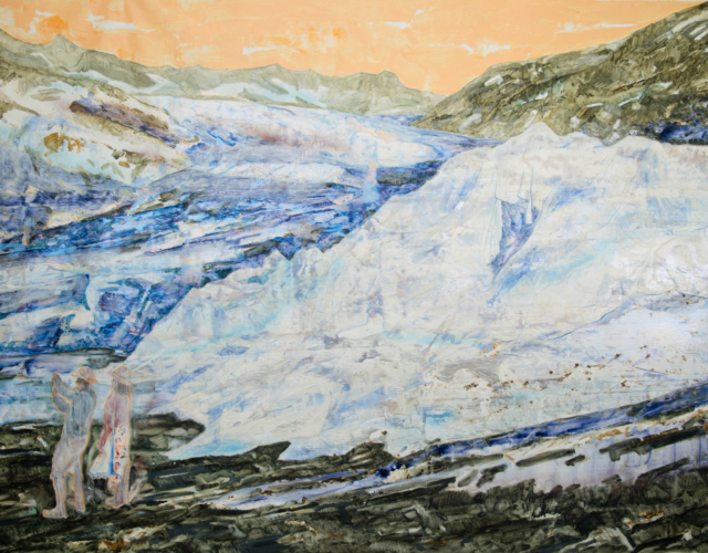 許聖泓 SHIU Sheng-Hung，山水 The Glacial Landscape，2021，壓克力顏料、油彩、合成色粉、天然色粉（藍鐵礦、矽酸銅、鈷、青金石、綠土）、畫布 Acrylic, Oil, Synthetic pigments and Natural pigments (Vivianite, Copper Silicate, Cobalt, Lapis Lazuli, Natural Green Earth from Cyprus) on canvas，180 x 275cm